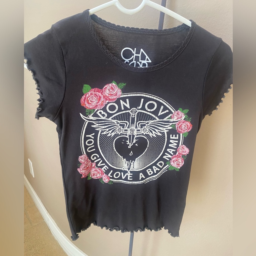 Black Graphic Ruffled Short Sleeve Tee